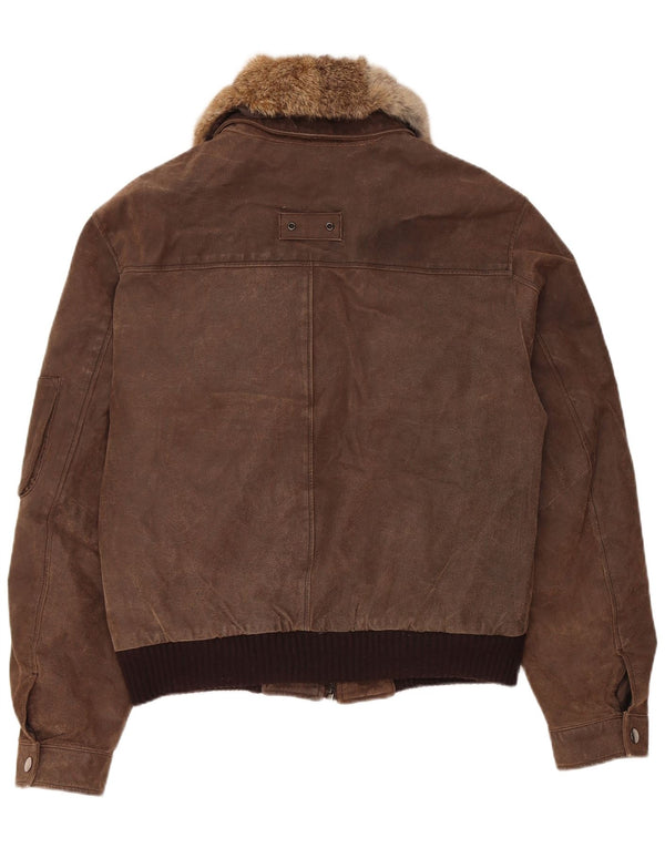 Vintage Mens Bomber Suede Jacket EU 52 XL Brown Leather