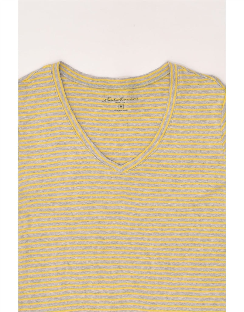 EDDIE BAUER Womens T-Shirt Top UK 12 Medium Yellow Striped Cotton | Vintage Eddie Bauer | Thrift | Second-Hand Eddie Bauer | Used Clothing | Messina Hembry 