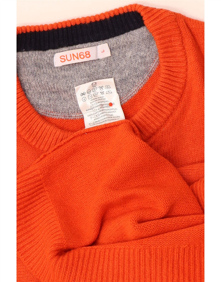 Sun68 Womens Crew Neck Jumper Sweater UK 16 Large Orange Wool