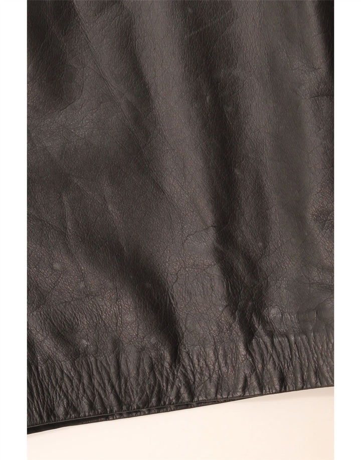 Vintage Womens Leather Skirt IT 50 XL W36  Black Leather