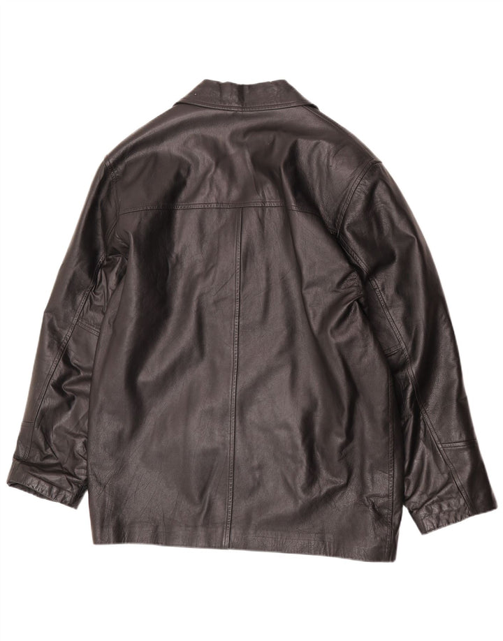 antros Mens 3 Button Leather Blazer Jacket UK 40 Large Black Leather