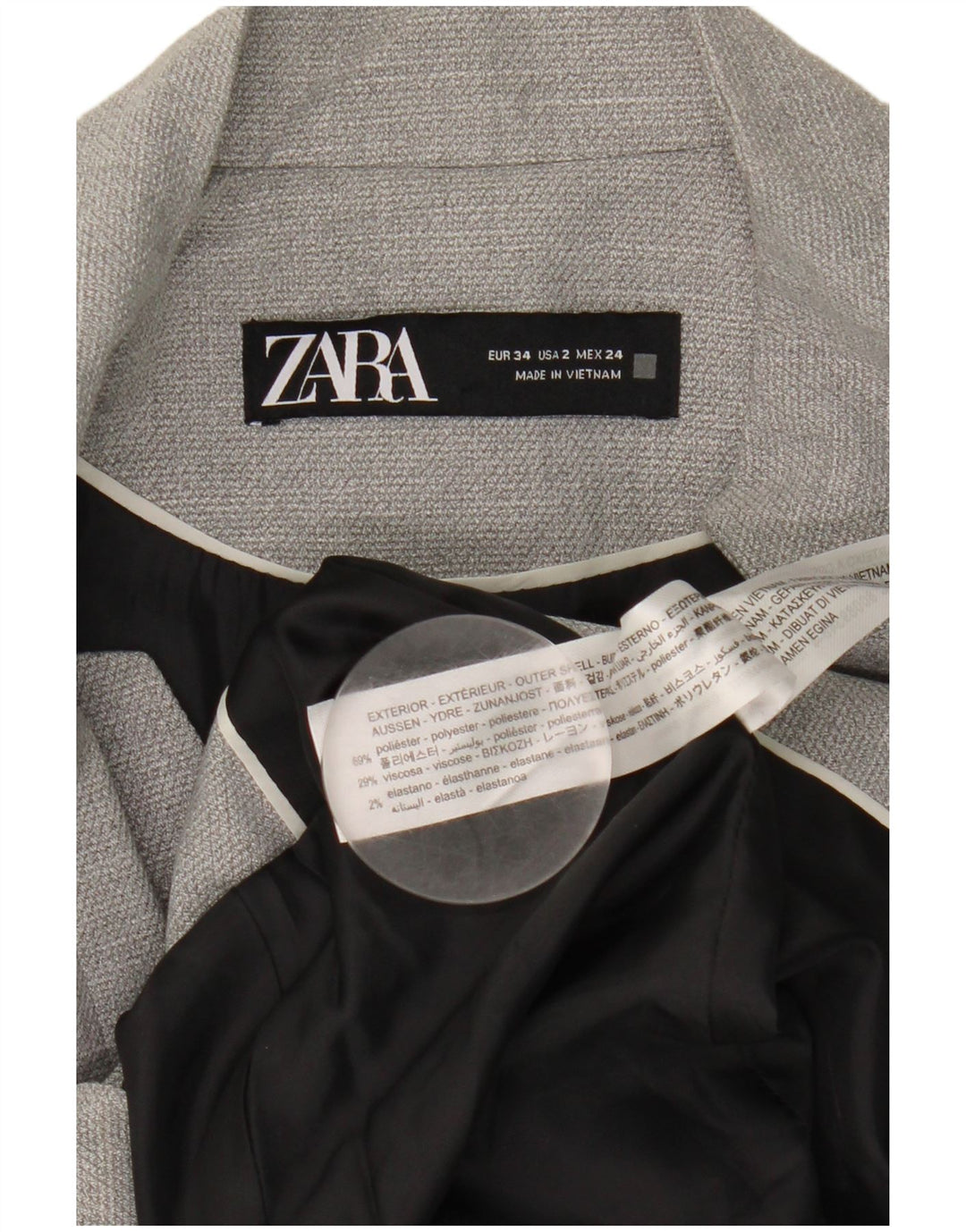 Zara Womens 1 Button Blazer Jacket EU 34 2XS Grey Polyester
