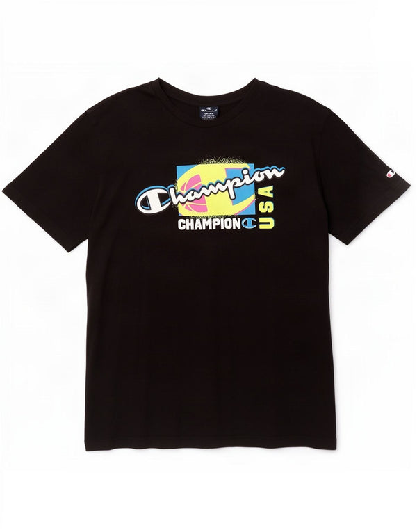 Champion Mens Graphic T-Shirt Top Large Black Cotton