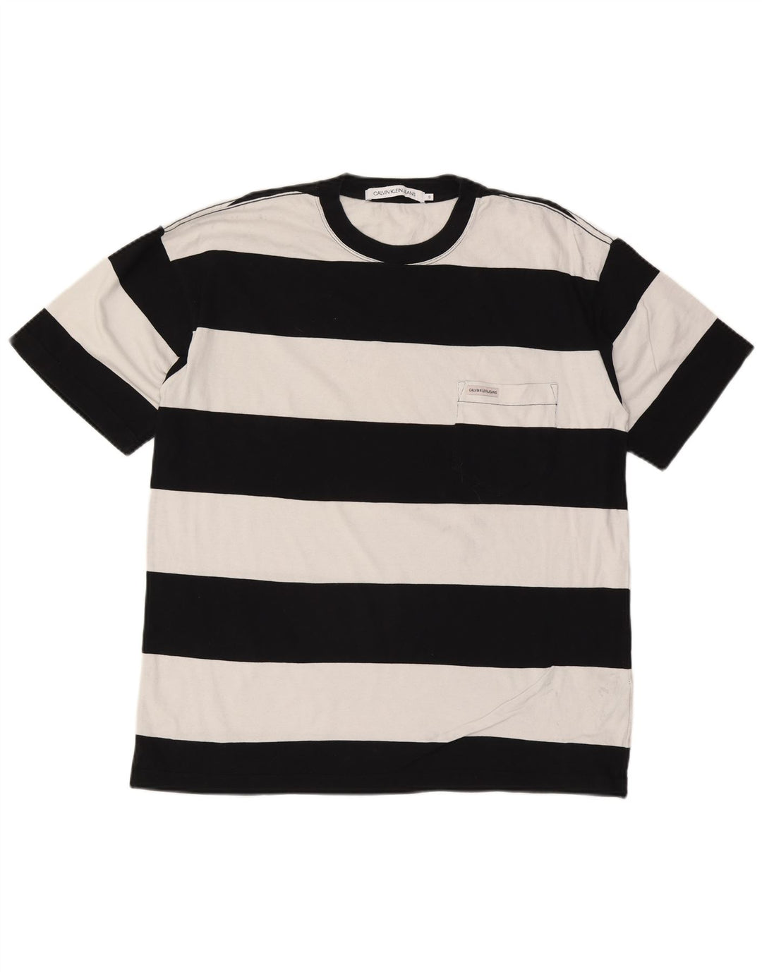 CALVIN KLEIN JEANS Mens T-Shirt Top Small Black Striped