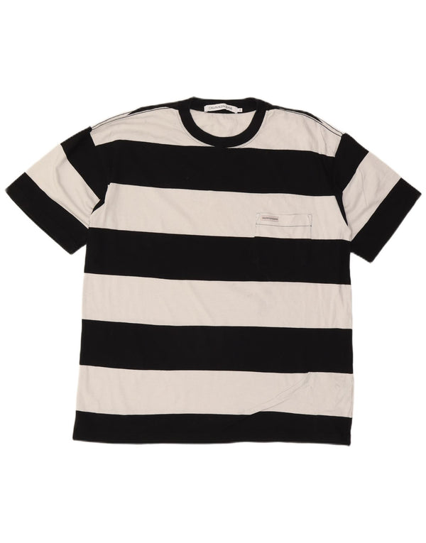 CALVIN KLEIN JEANS Mens T-Shirt Top Small Black Striped