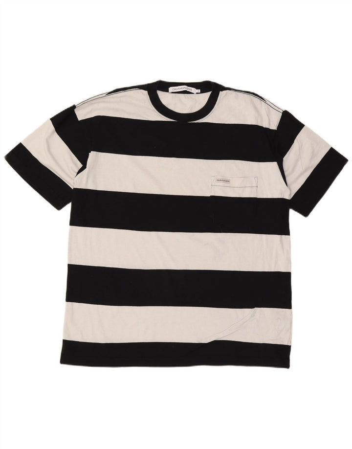 CALVIN KLEIN JEANS Mens T-Shirt Top Small Black Striped