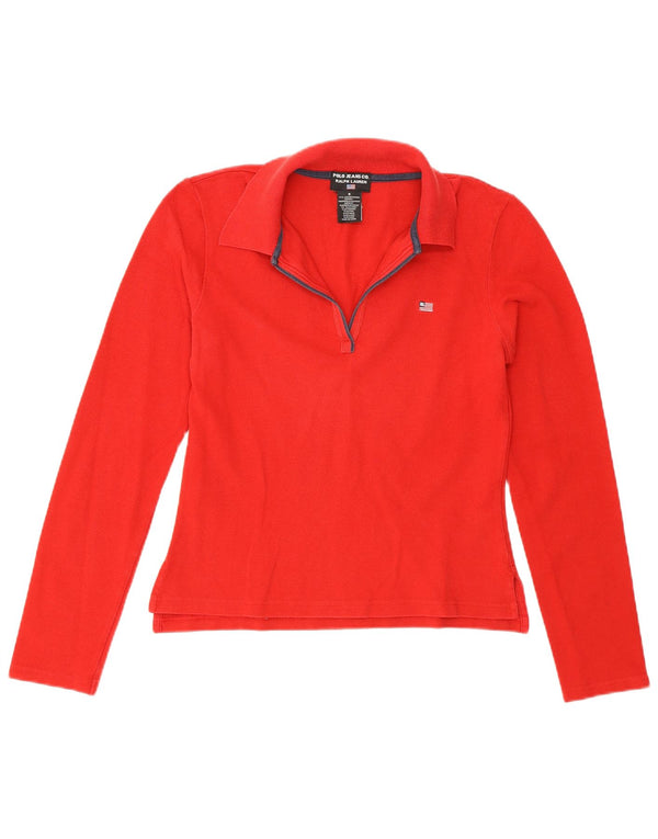 Ralph Lauren Womens Long Sleeve Polo Shirt UK 10 Small Red Cotton