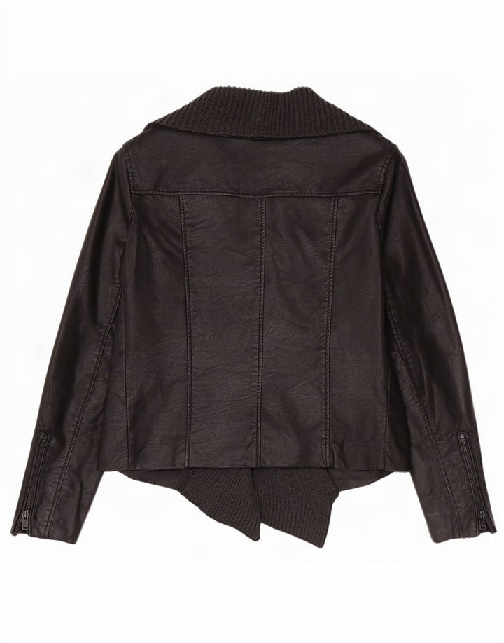 Cavalini Womens Open Faux Leather Biker Jacket UK 18 XL Black Polyurethane