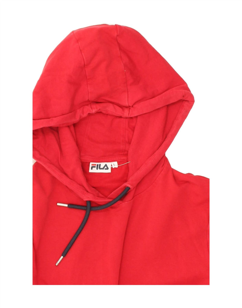 FILA Womens Graphic Hoodie Jumper UK 16 Large Red Colourblock Cotton | Vintage Fila | Thrift | Second-Hand Fila | Used Clothing | Messina Hembry 