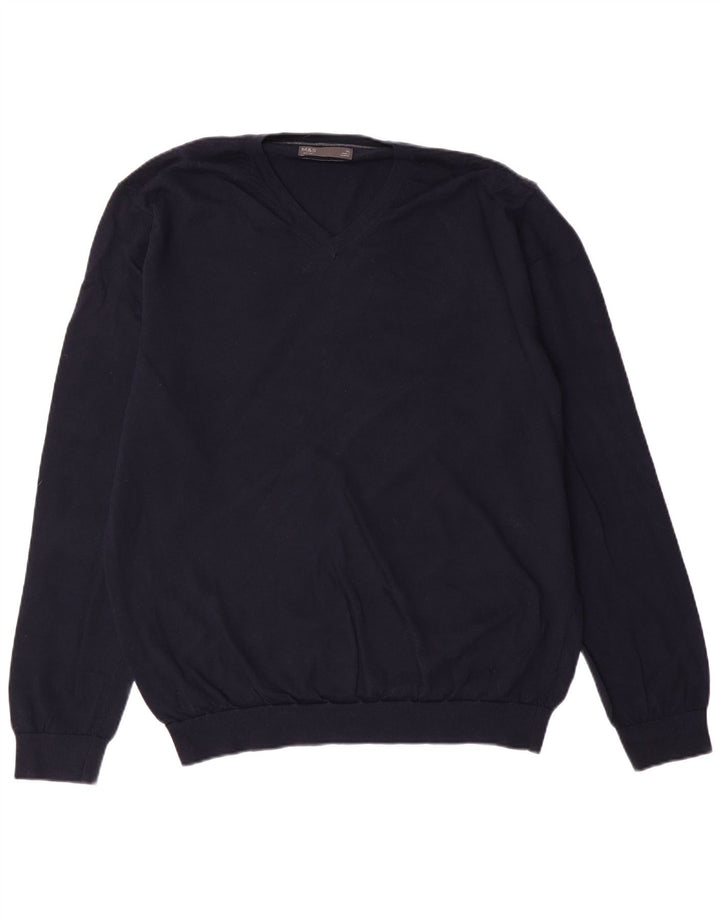 MARKS & SPENCER Mens V-Neck Jumper Sweater XL Navy Blue Classic