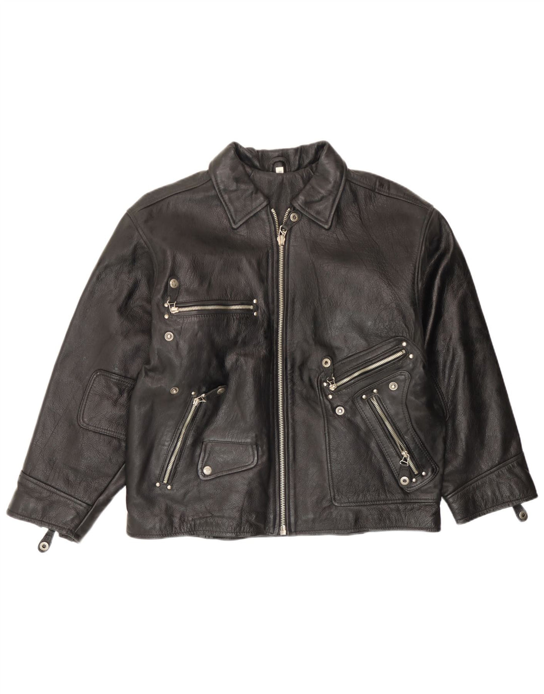 Vintage Mens Leather Jacket EU 54 2XL Black Leather