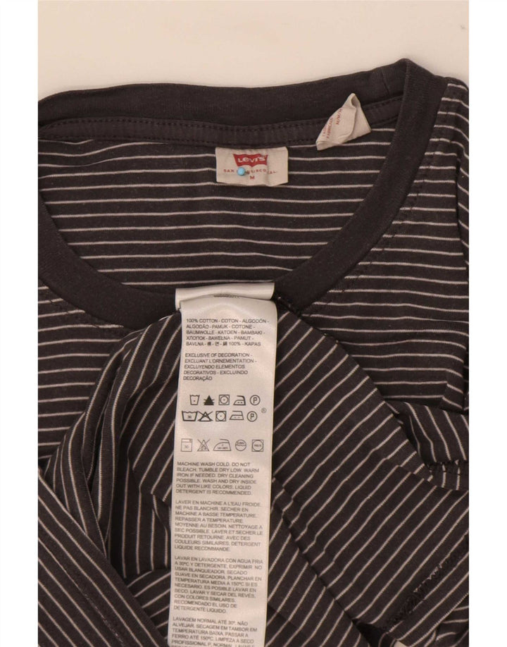 Levi's Womens Top Long Sleeve UK 12 Medium Black Striped Cotton