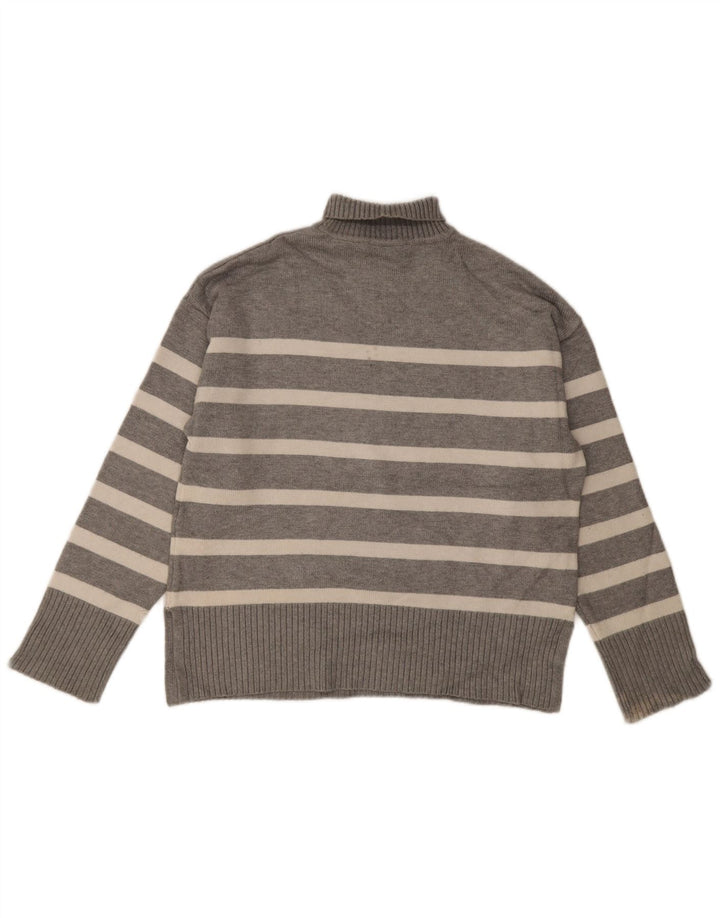 Zara Womens Oversized Roll Neck Jumper Sweater UK 10 Small Grey Striped