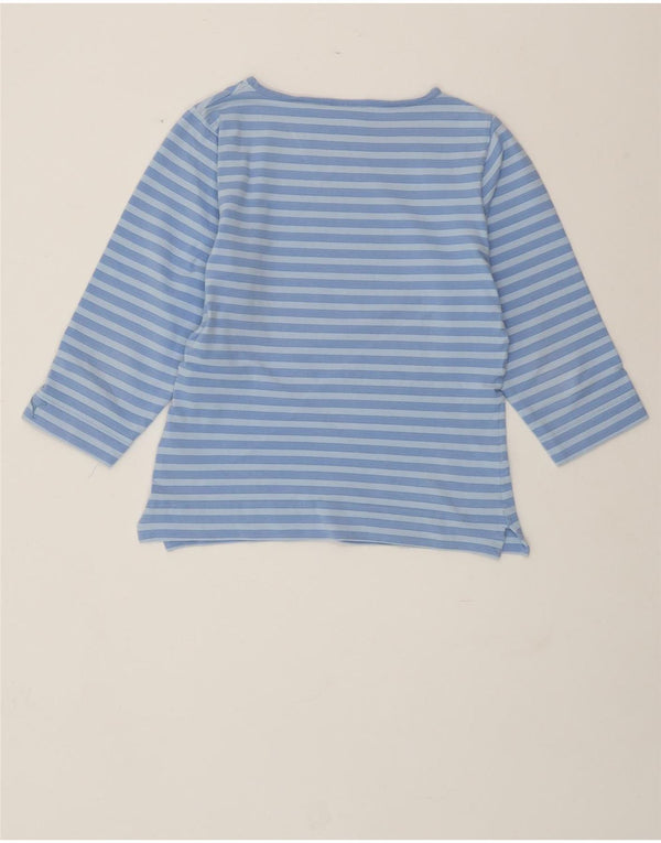 PUMA Womens Crop Top 3/4 Sleeve UK 14 Medium Blue Striped Cotton