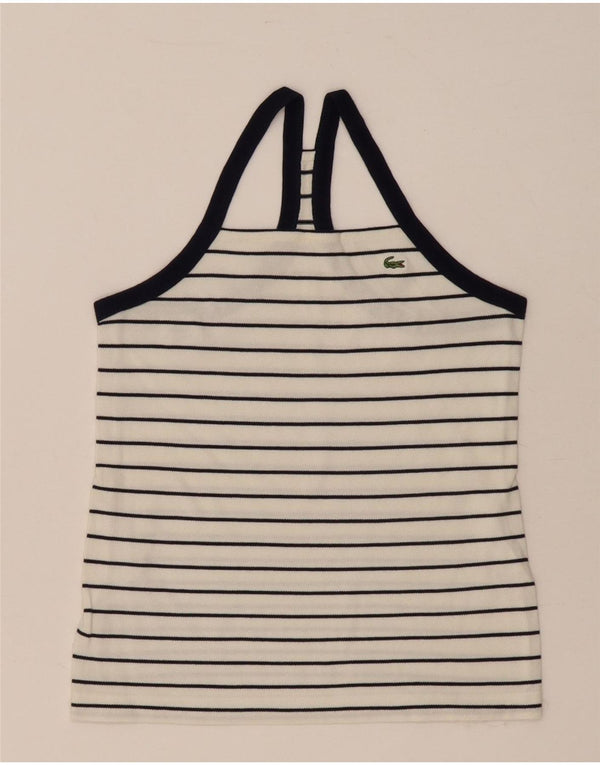 Lacoste Womens Vest Top Size 36 Small Off White Striped Cotton