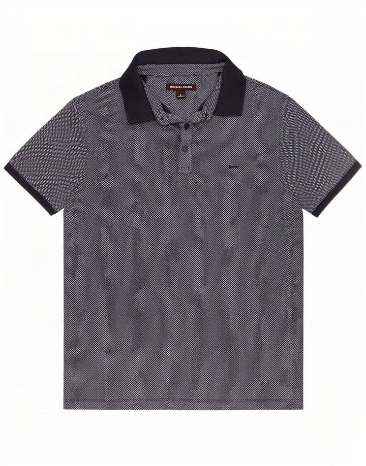 Michael Kors Mens Polo Shirt Medium Navy Blue Gingham Cotton