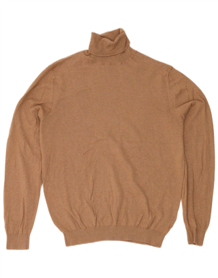 Massimo Dutti Mens Roll Neck Jumper Sweater Large Beige Cotton
