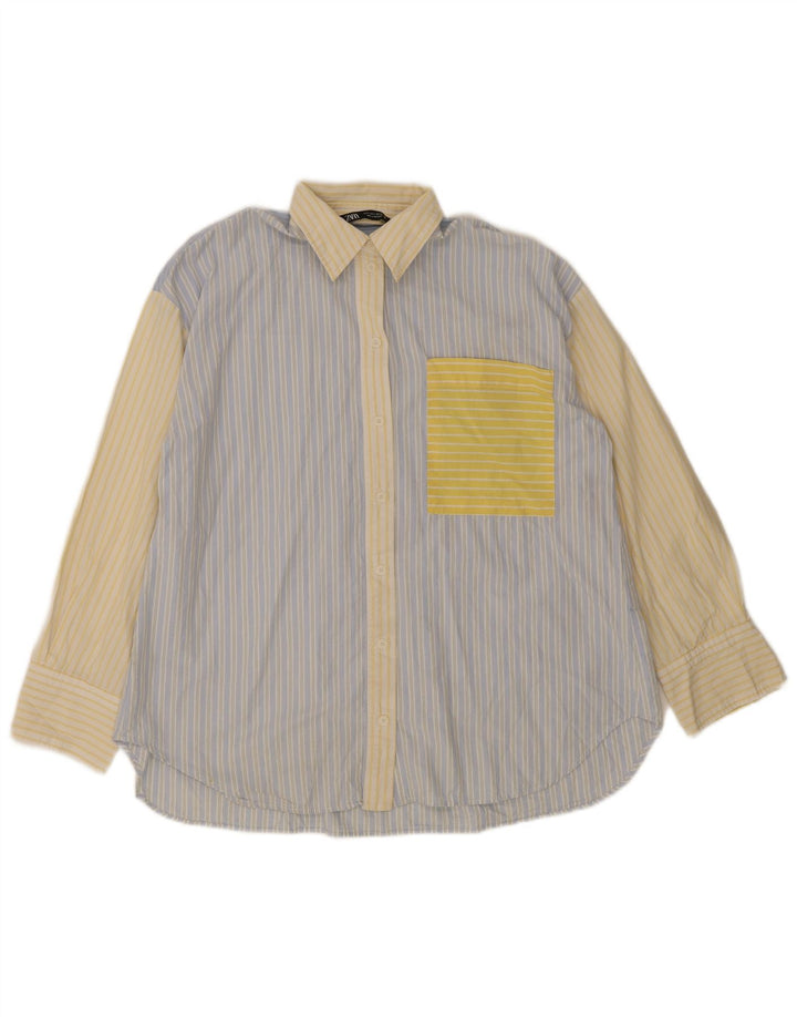 Zara Womens Oversized Shirt UK 10 Small Blue Striped Cotton