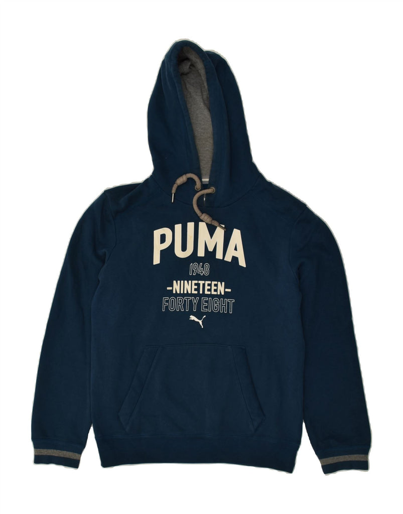 PUMA Mens Graphic Hoodie Jumper Small Navy Blue Cotton | Vintage Puma | Thrift | Second-Hand Puma | Used Clothing | Messina Hembry 