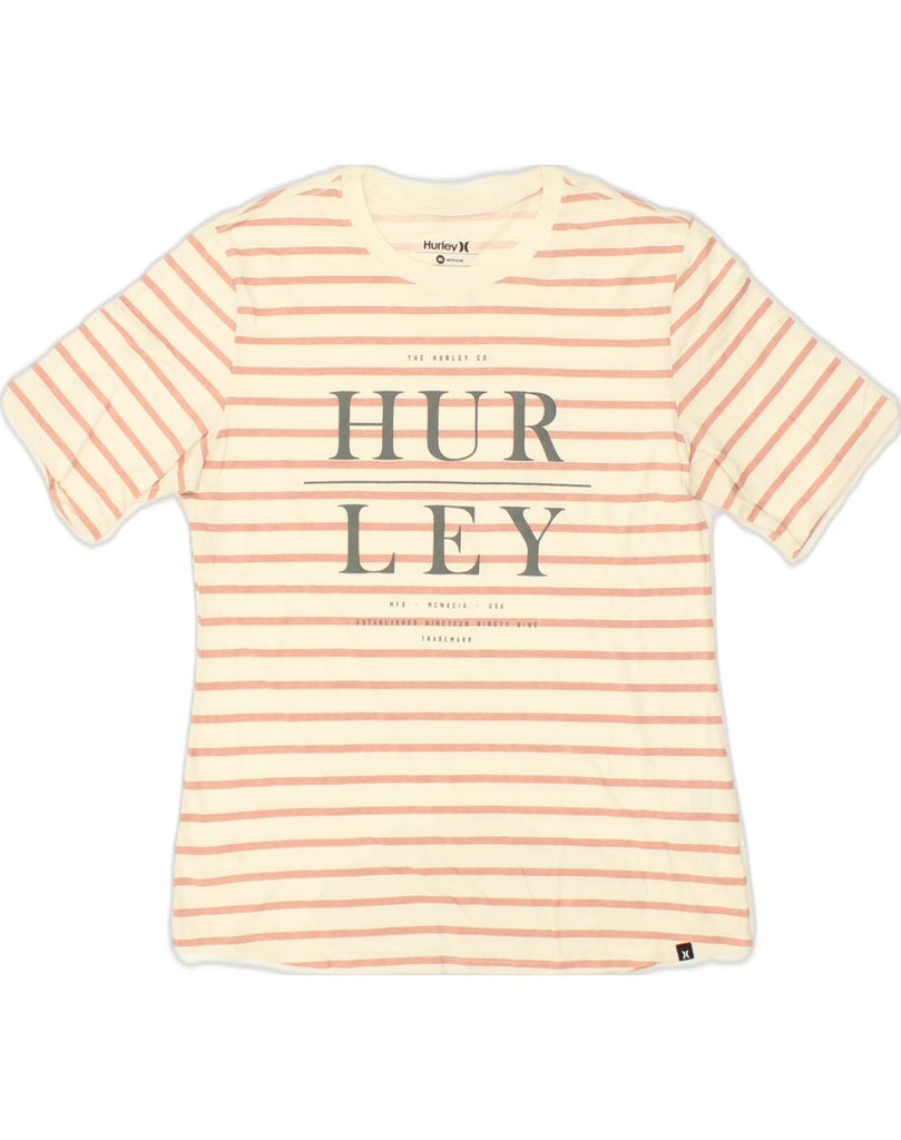 HURLEY Mens Graphic T-Shirt Top Medium Beige Striped Cotton | Vintage Hurley | Thrift | Second-Hand Hurley | Used Clothing | Messina Hembry 