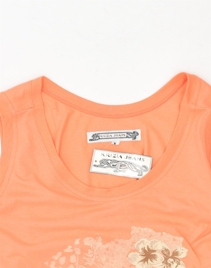 KRIZIA JEANS Womens Graphic Vest Top UK 12 Medium Orange Cotton | Vintage Krizia Jeans | Thrift | Second-Hand Krizia Jeans | Used Clothing | Messina Hembry 