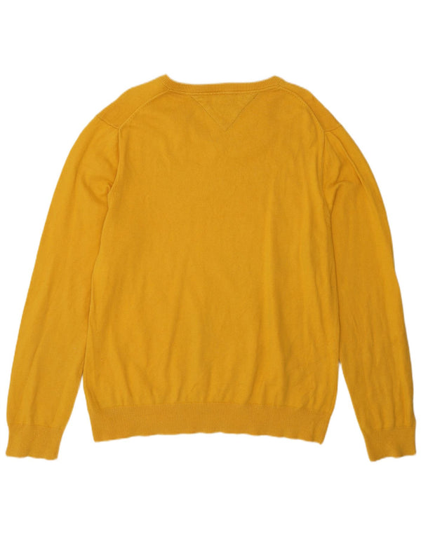 Tommy Hilfiger Mens V-Neck Jumper Sweater Large Yellow Cotton