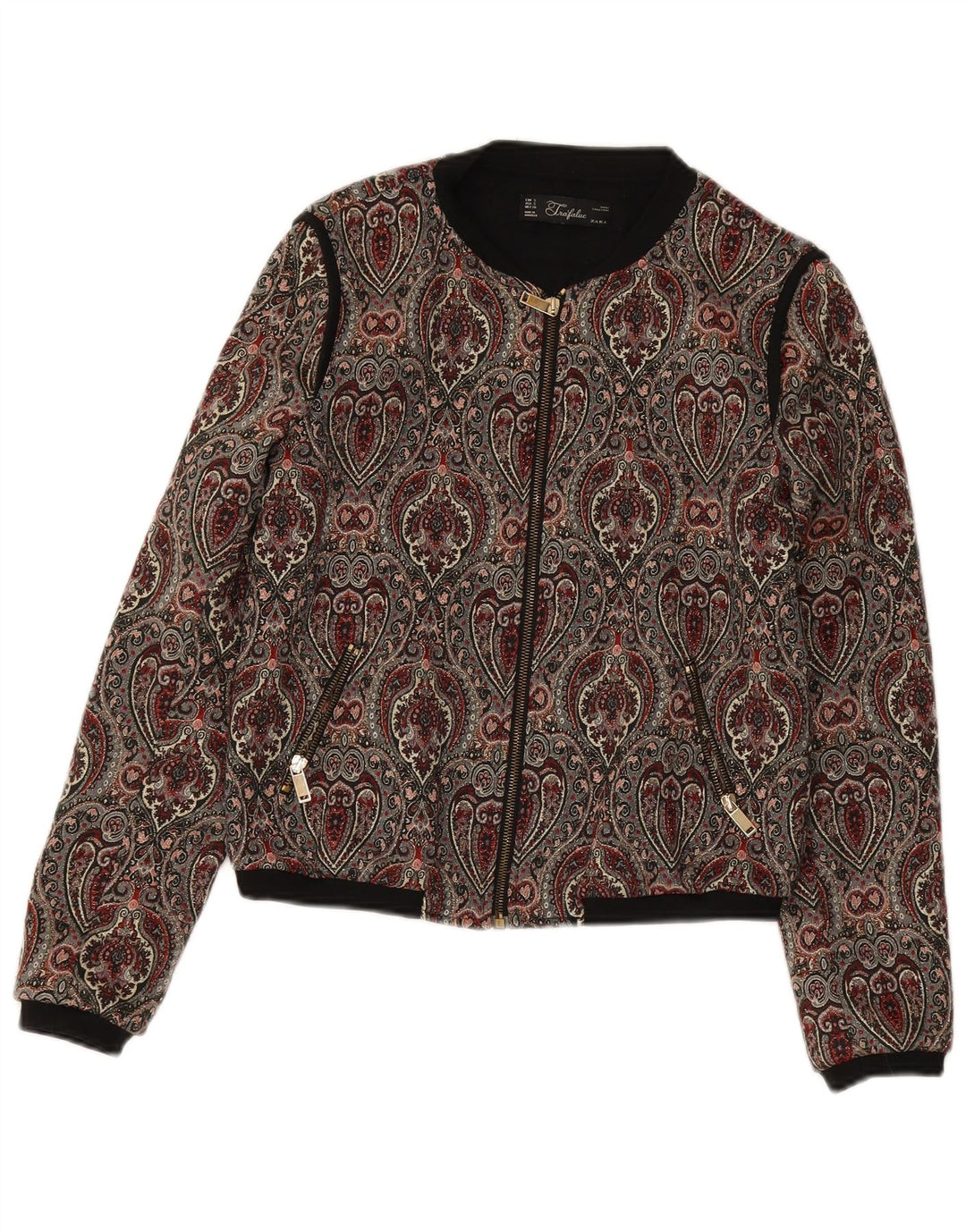 Zara Womens Crop Bomber Jacket UK 10 Small Multicoloured Paisley