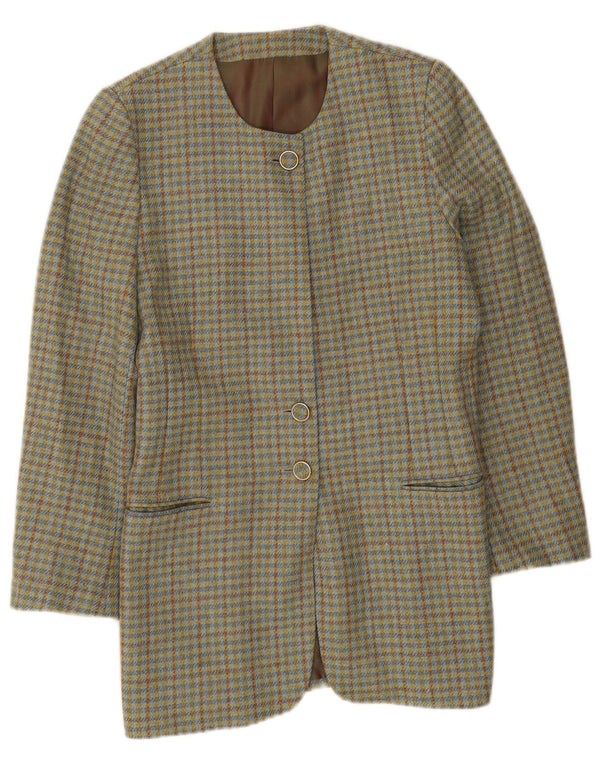 Henry Cottons Womens 3 Button Blazer Jacket IT 42 Medium Green Gingham Wool