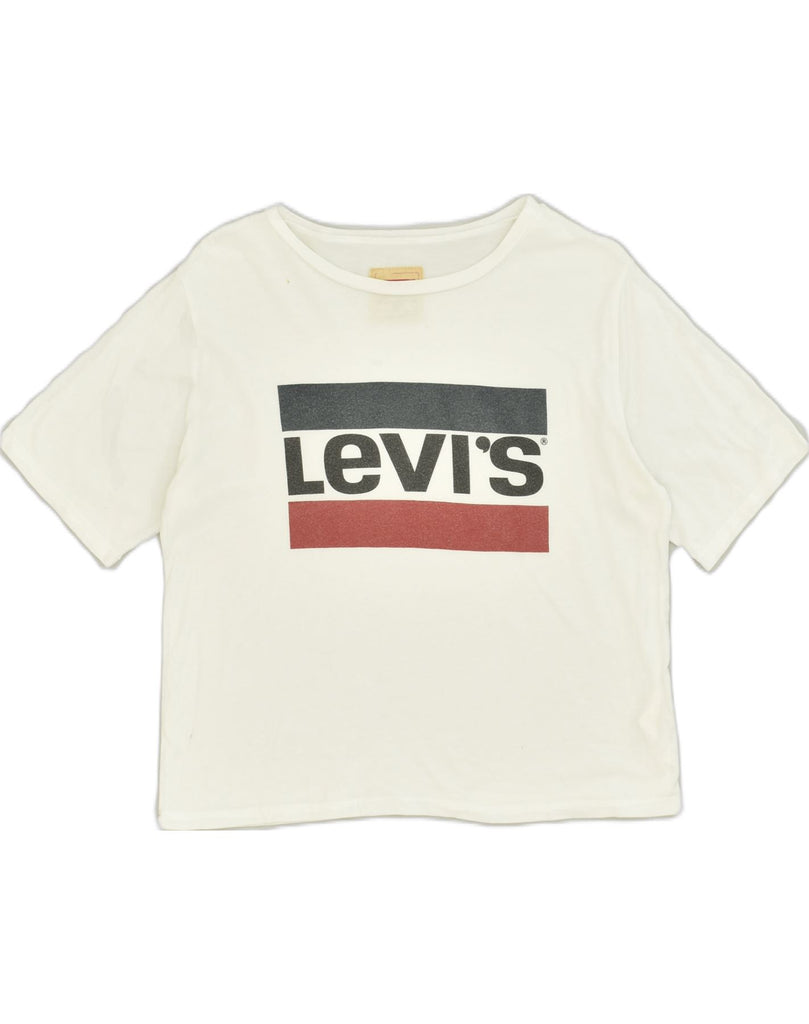 LEVI'S Womens Crop Graphic T-Shirt Top UK 14 Large White Modal | Vintage Levi's | Thrift | Second-Hand Levi's | Used Clothing | Messina Hembry 