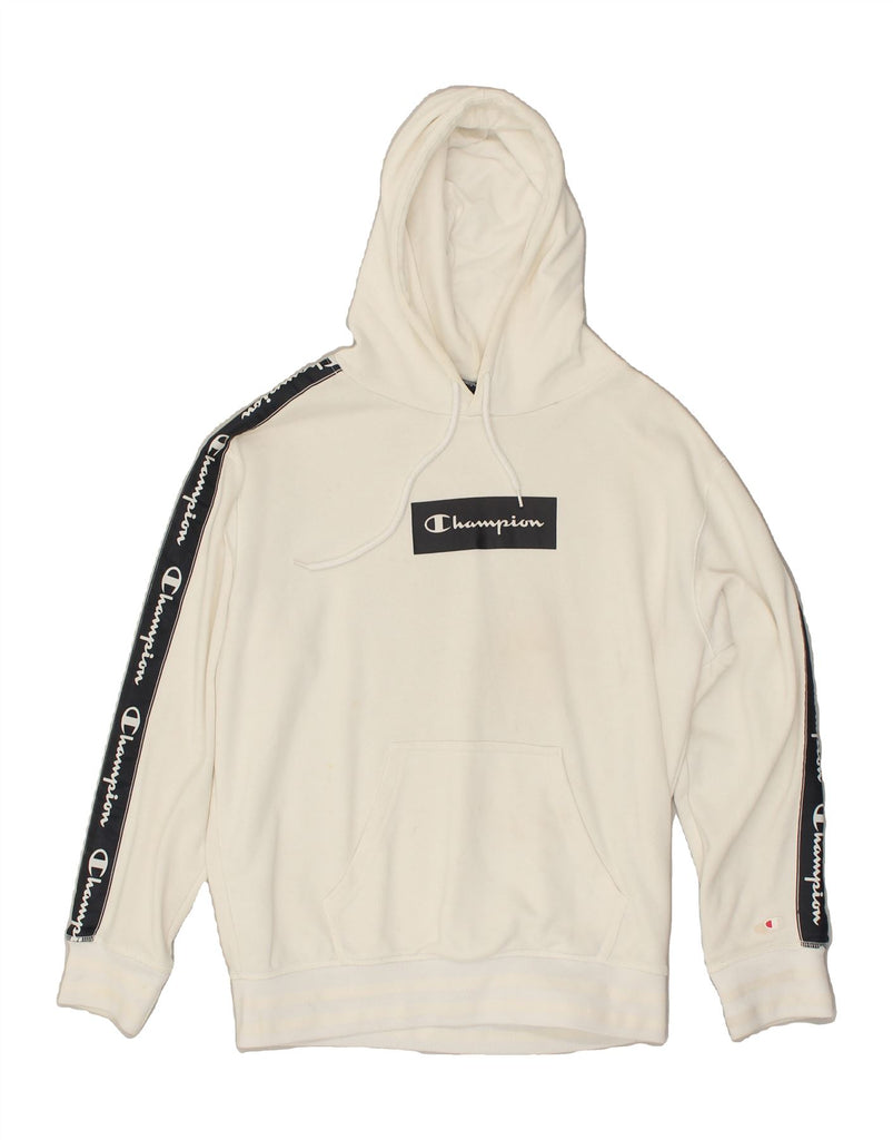 CHAMPION Mens Graphic Hoodie Jumper Small Off White Cotton | Vintage Champion | Thrift | Second-Hand Champion | Used Clothing | Messina Hembry 