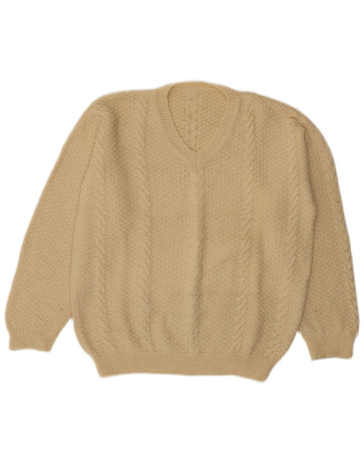 Vintage Mens V-Neck Jumper Sweater Large Beige