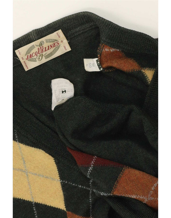 Les Jacquelines Mens Cardigan Sweater Medium Green Argyle/Diamond