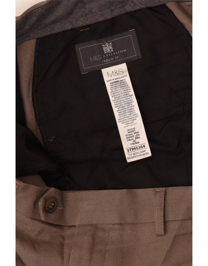 Marks & Spencer Mens Regular Fit Suit Trousers W38 L29 Beige Polyester