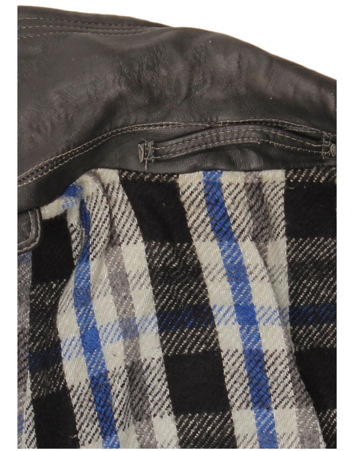 VINTAGE Mens Leather Trench Coat UK 38 Medium Black Leather