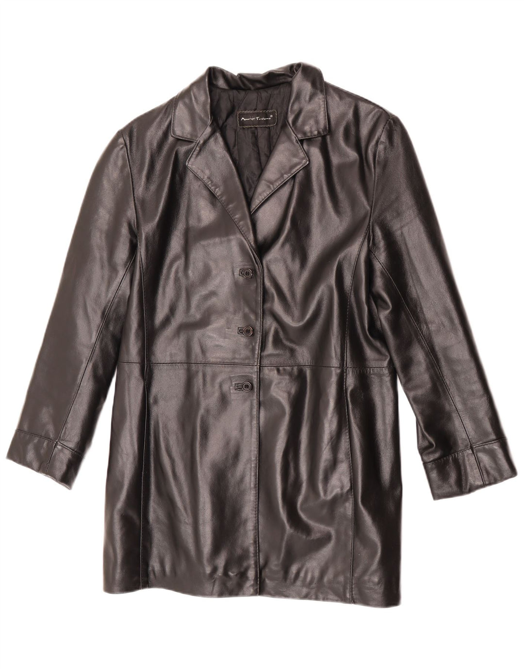 Vintage Womens Leather Coat UK 16 Large Black Leather