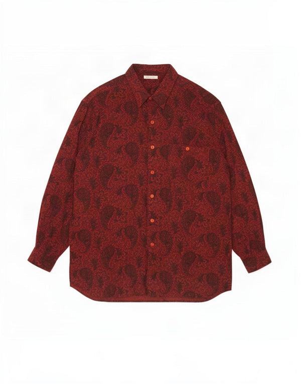 Vintage Mens Longline Shirt Large Burgundy Paisley