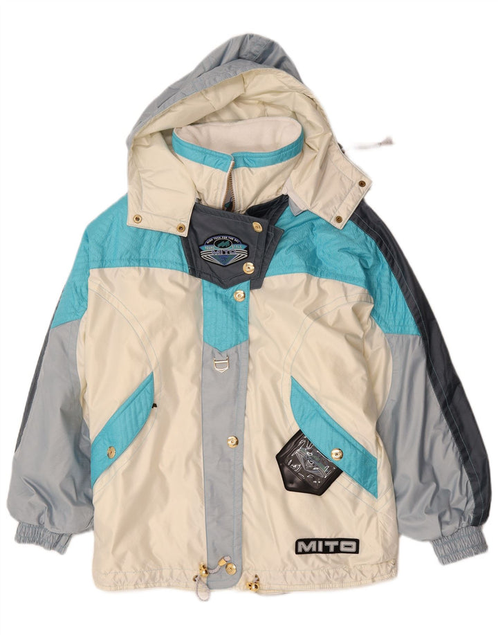 Vintage Womens Hooded Ski Jacket EU 42 Large Blue Colourblock Polyester