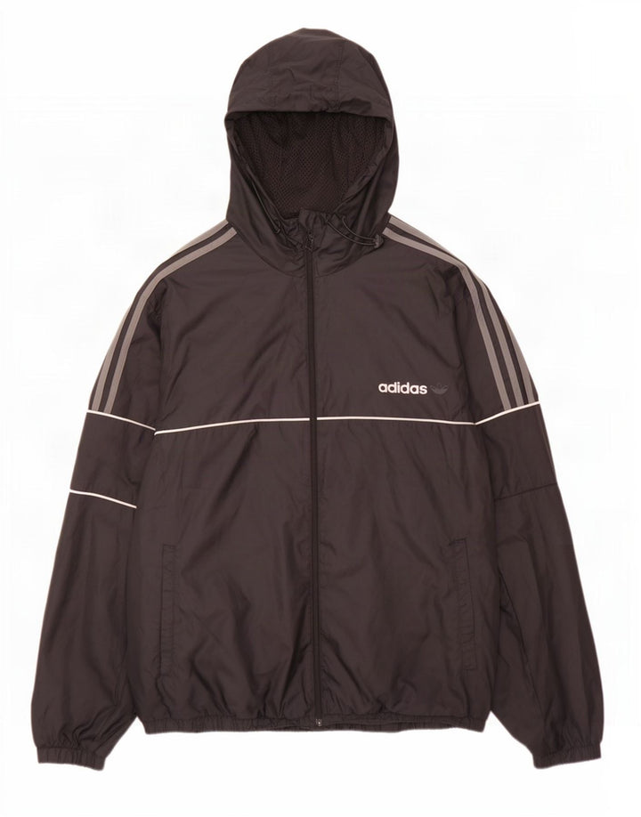 Adidas Mens Graphic Hooded Rain Jacket UK 42 XL Black Polyester