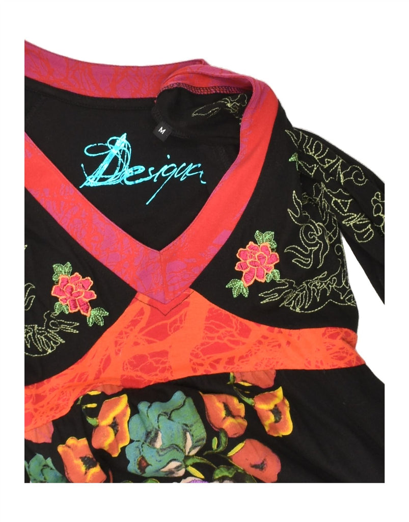 DESIGUAL Womens Long Sleeve Bubble Dress UK 12 Medium Black Floral Cotton | Vintage Desigual | Thrift | Second-Hand Desigual | Used Clothing | Messina Hembry 