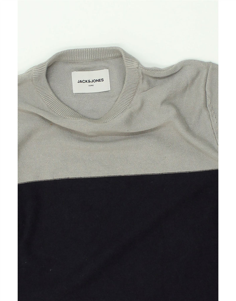 JACK & JONES Mens Crew Neck Jumper Sweater Medium Grey Colourblock Cotton | Vintage Jack & Jones | Thrift | Second-Hand Jack & Jones | Used Clothing | Messina Hembry 