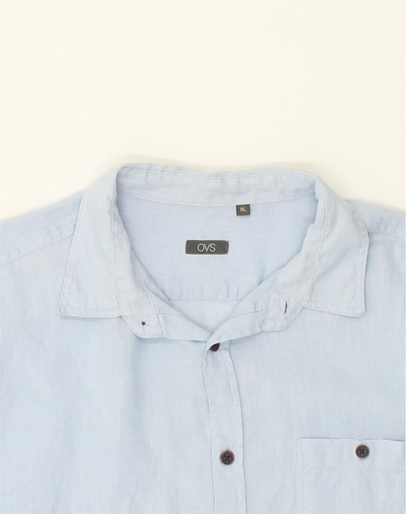 OVS Mens Shirt XL Blue Linen | Vintage OVS | Thrift | Second-Hand OVS | Used Clothing | Messina Hembry 