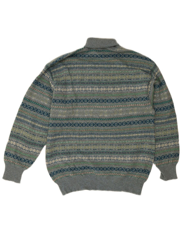 Malagrida Mens Roll Neck Jumper Sweater Medium Multicoloured Fair Isle Wool