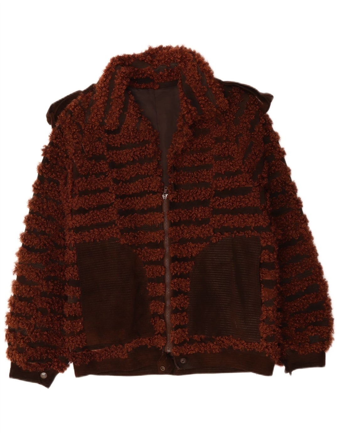 VINTAGE Womens Bomber Jacket UK 16 Large Brown Striped