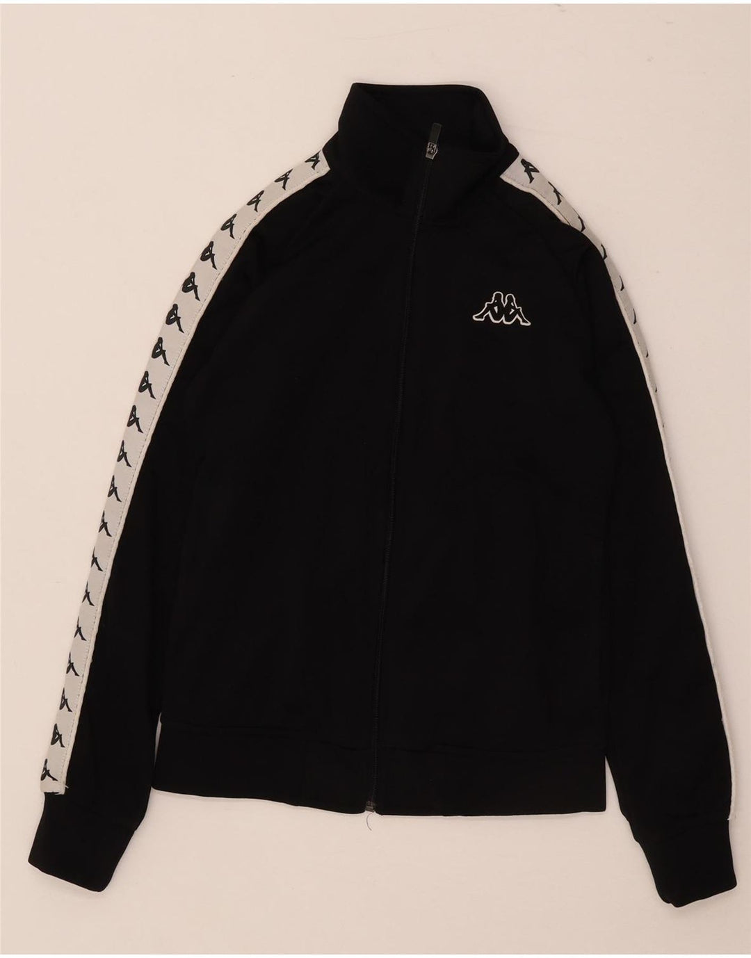 Kappa Womens Graphic Tracksuit Top Jacket UK 10 Small Black Colourblock