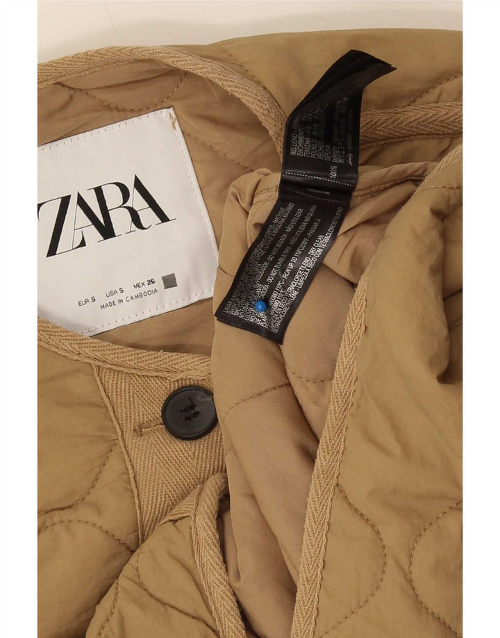 Zara Womens Oversized Quilted Jacket UK 10 Small Beige Polyester