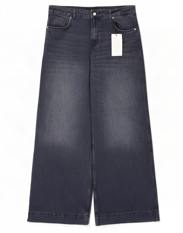 Zara Womens High Rise Wide Leg Jeans EU 40 Medium W30 L32 Navy Blue Cotton