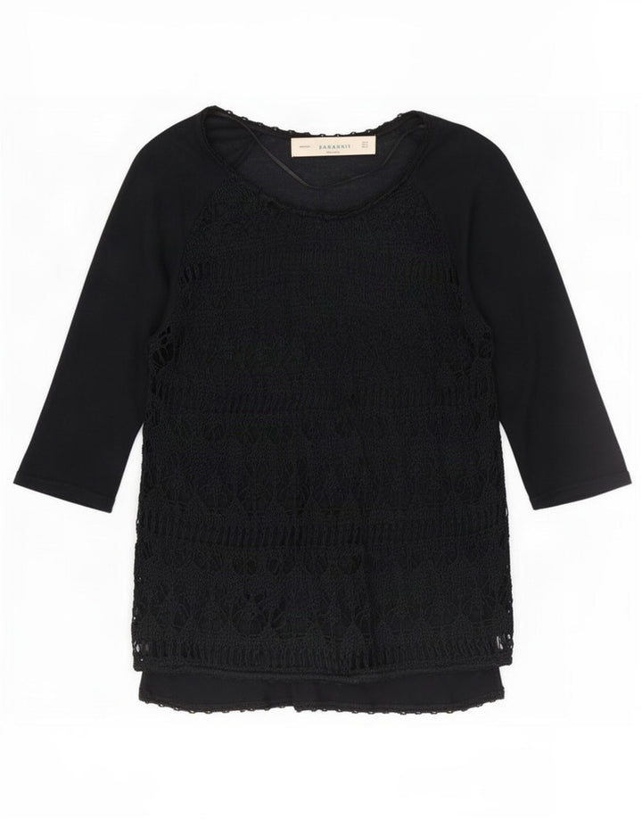 Zara Womens See Through Top 3/4 Sleeve UK 12 Medium Black