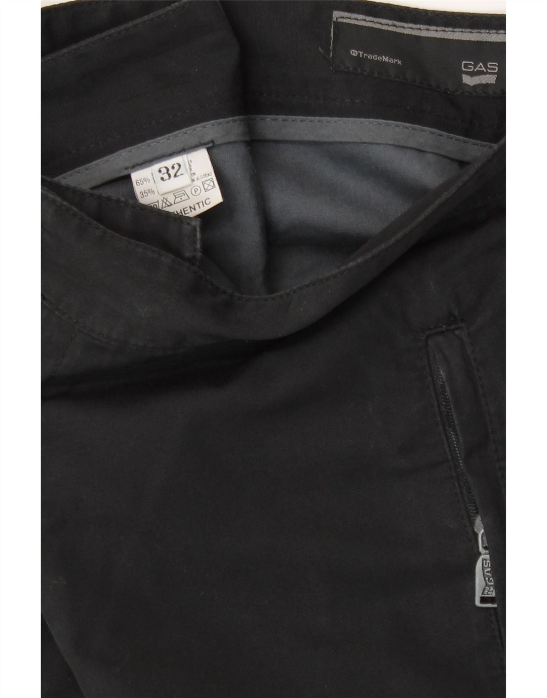 Gas Mens Straight Chino Trousers W32 L33 Black Polyester