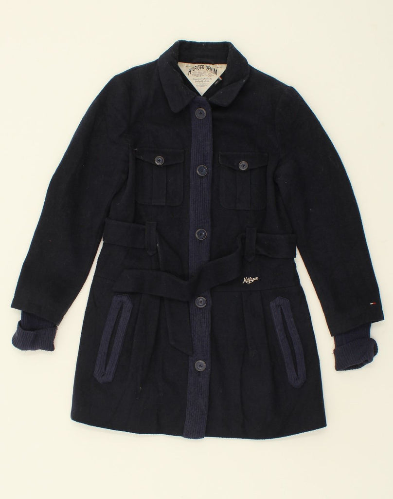 TOMMY HILFIGER Womens Overcoat UK 14 Large Navy Blue Cotton | Vintage Tommy Hilfiger | Thrift | Second-Hand Tommy Hilfiger | Used Clothing | Messina Hembry 