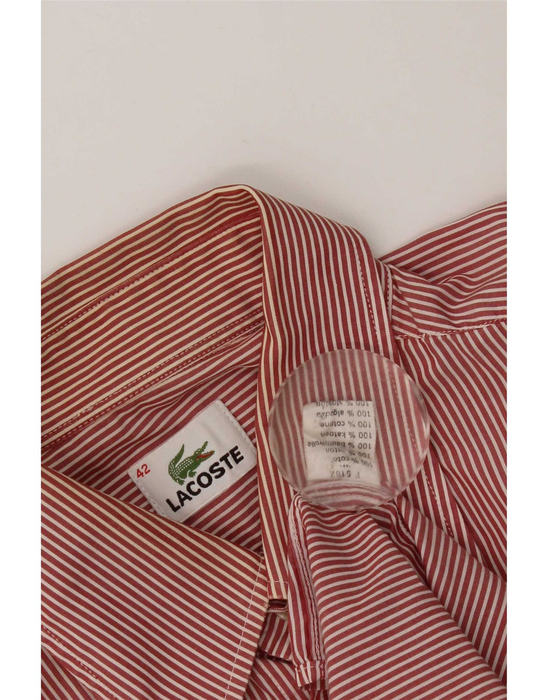 Lacoste Mens Shirt Size 42 Large Red Striped Cotton